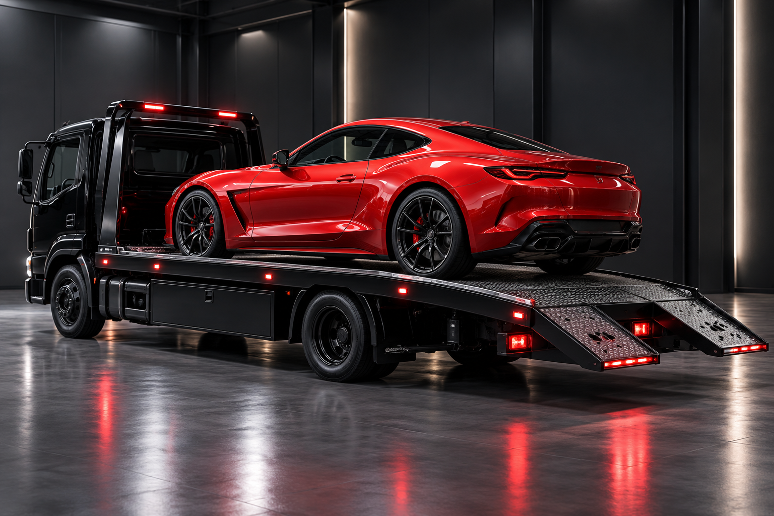 Ilustração de transporte de um carro vermelho